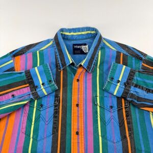 Wrangler Vintage 90s‎ Western Snap Brushstopper Striped Shirt 16x34 Multi Color